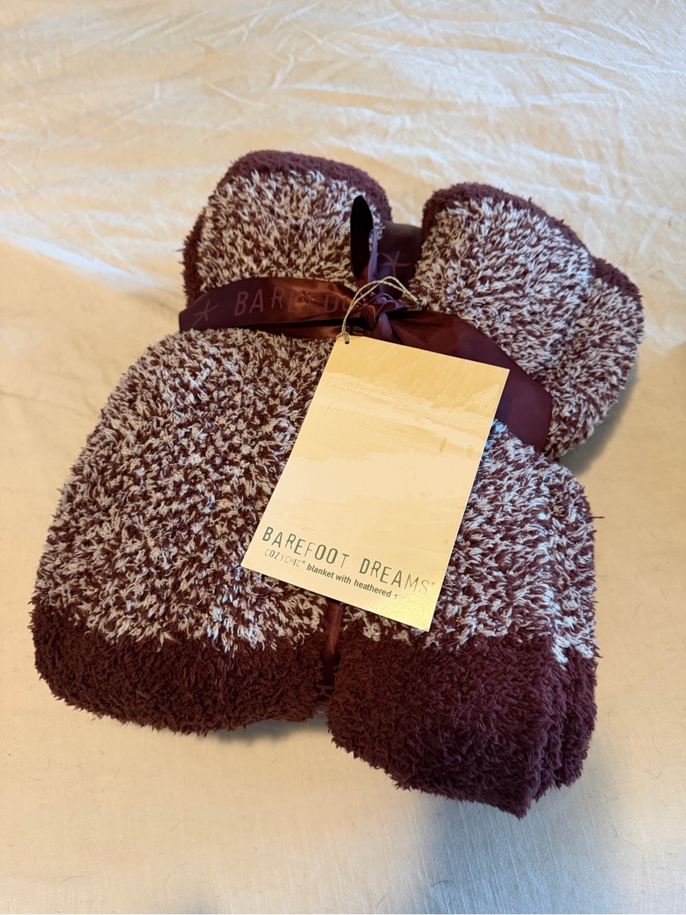 Barefoot Dreams Cozy Plush Throw Blanket - Maroon & Cream
